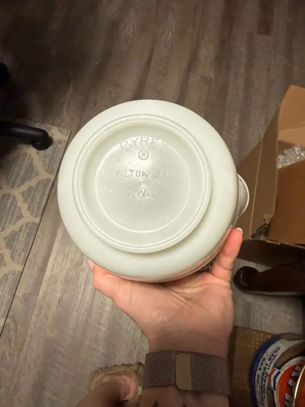 Vintage Pyrex Hamilton Beach White Milk Glass Ribbed Mixing Bowl with Spout